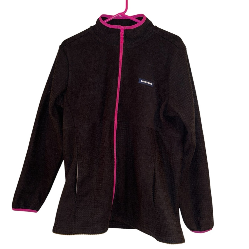 Lands' End Black Fleece Jacket with Pink Trim